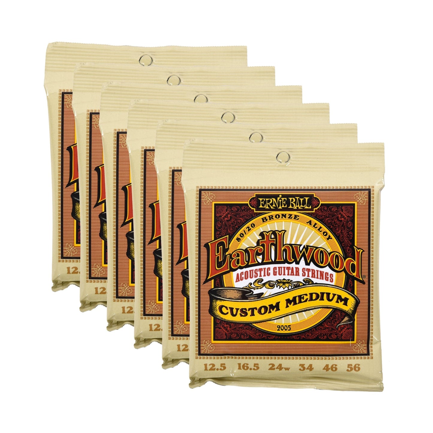 Ernie Ball Earthwood Custom Medium Acoustic Strings 80/20 Bronze 12.5-56 6 Pack Bundle Accessories / Strings / Guitar Strings