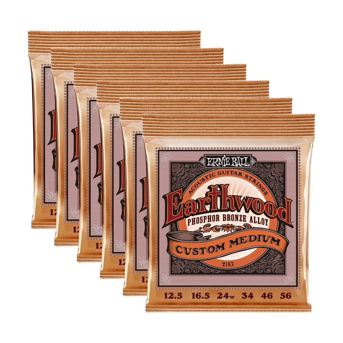 Ernie Ball Earthwood Custom Medium Acoustic Strings Phosphor Bronze 12.5-56 6 Pack Bundle Accessories / Strings / Guitar Strings