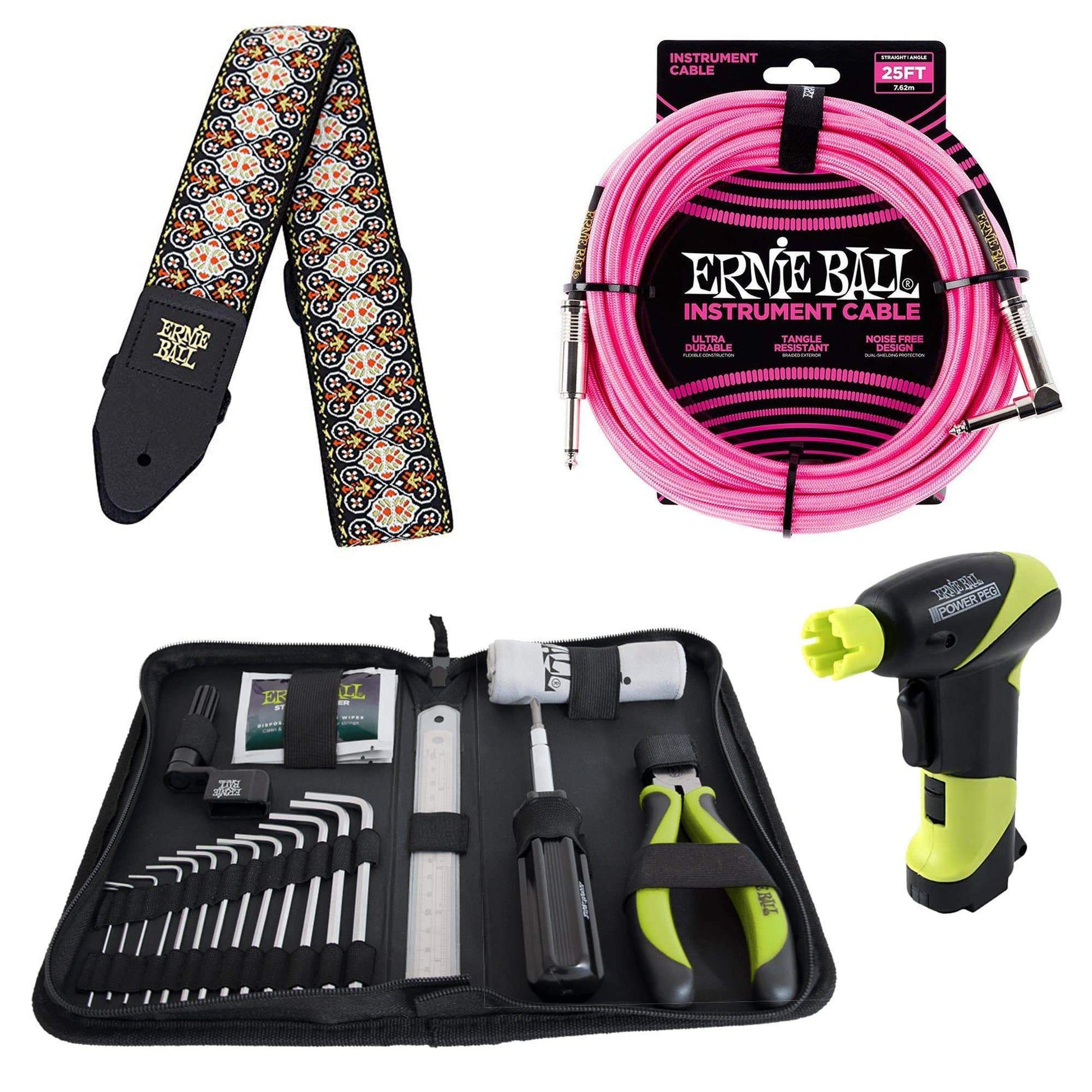 Ernie Ball 4114 Musician's Tool Kit, Power Peg, Jacquard Strap and Braided Cable Bundle #5 Accessories / Tools