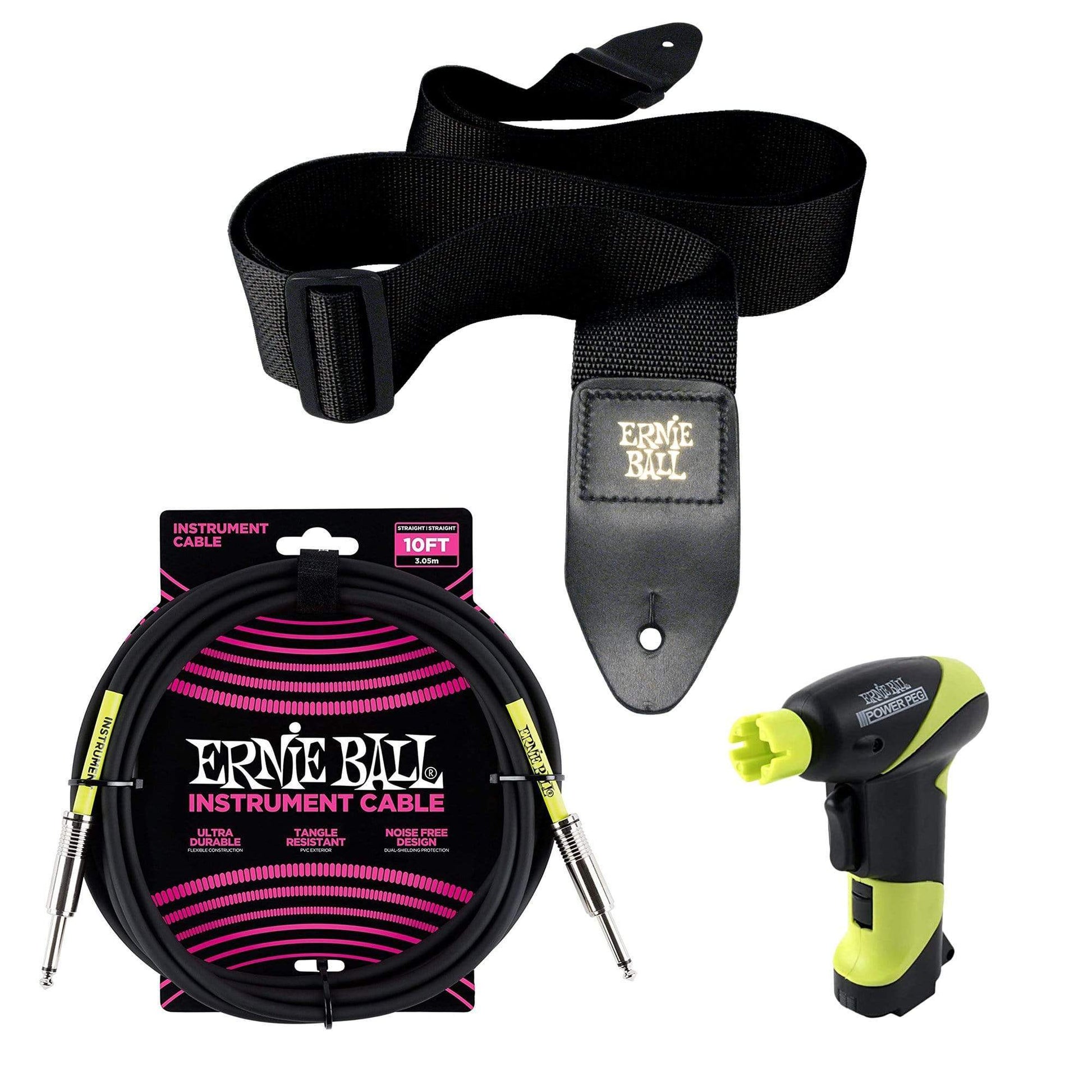 Ernie Ball Power Peg Winder, PolyPro Strab and 10' Cable Bundle Accessories / Tools