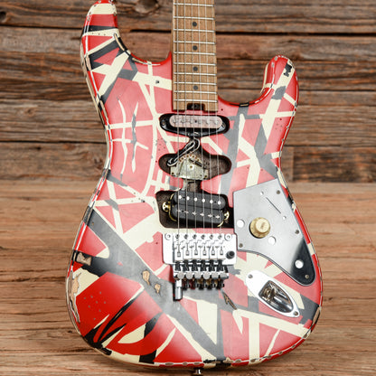 EVH Striped Series Frankie Red / White / Black Stripes Relic 2021 Electric Guitars / Solid Body