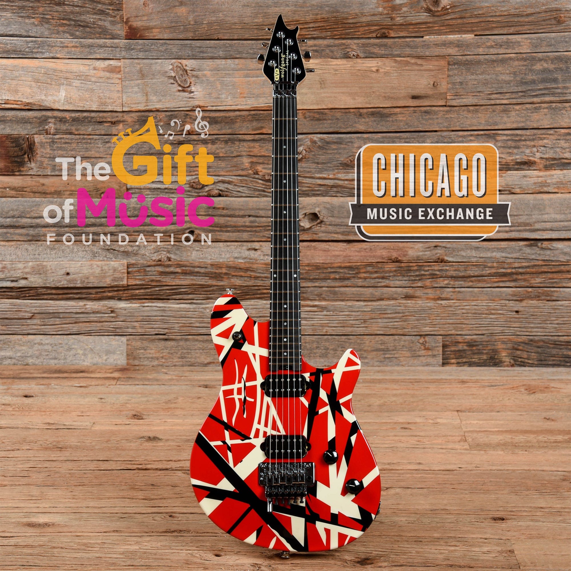 EVH Special, Ebony Fingerboard, Red with Black and White Stripes MIM