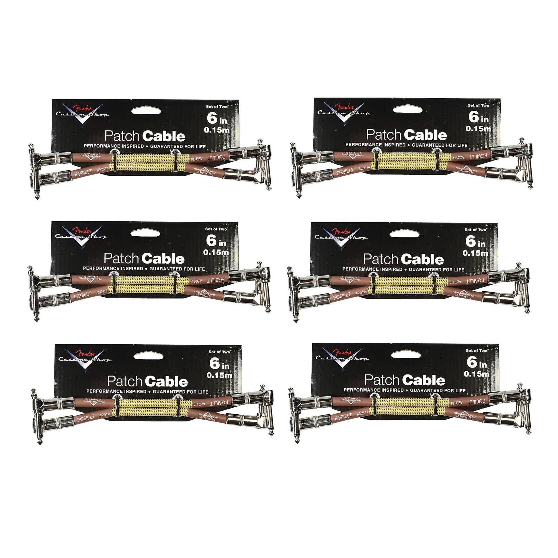 Fender Custom Shop Series Instrument Patch Cable 6" A/A Tweed 6 Pack Bundle Accessories / Cables