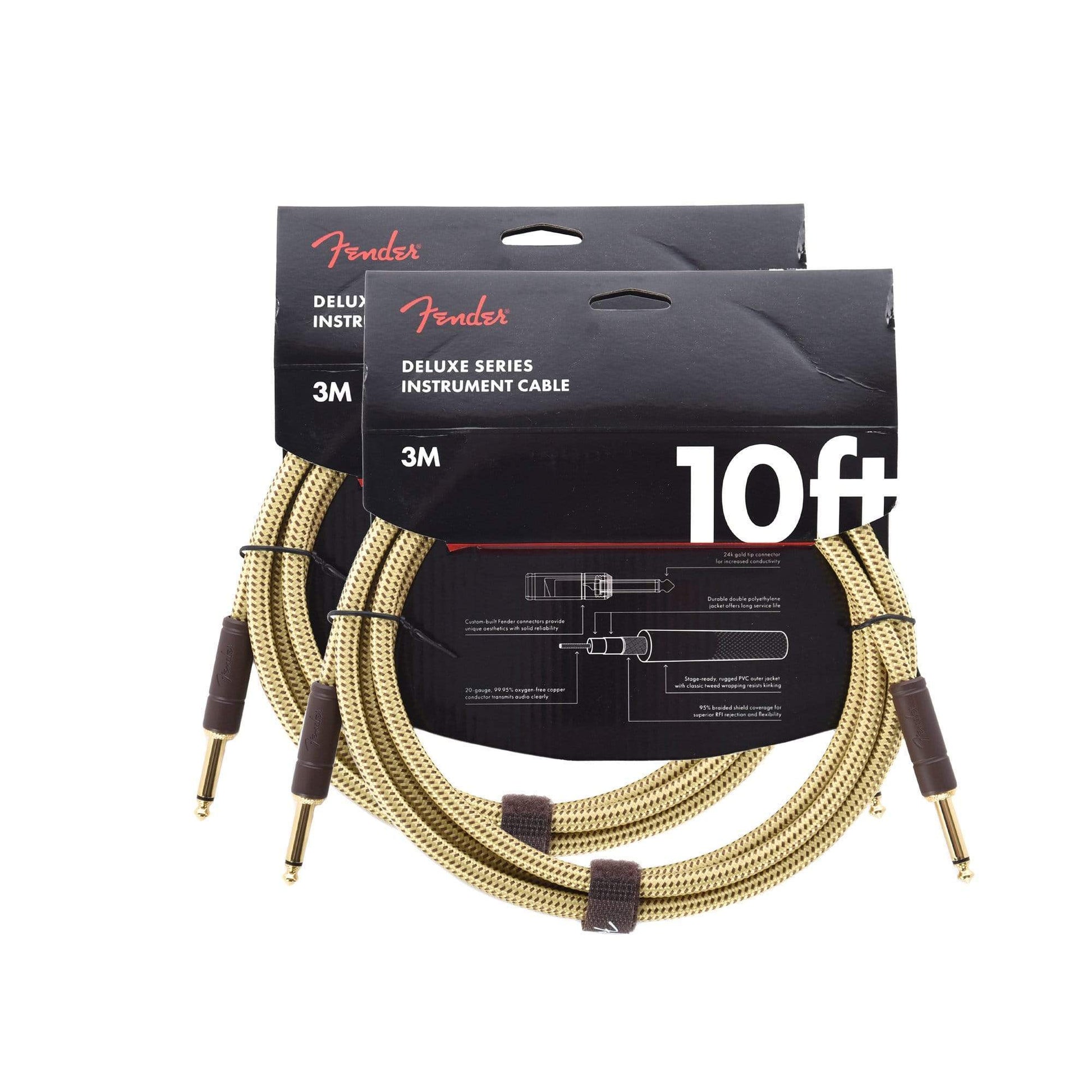 Fender Deluxe 10' Instrument Cable Tweed S/S 2 Pack Bundle Accessories / Cables