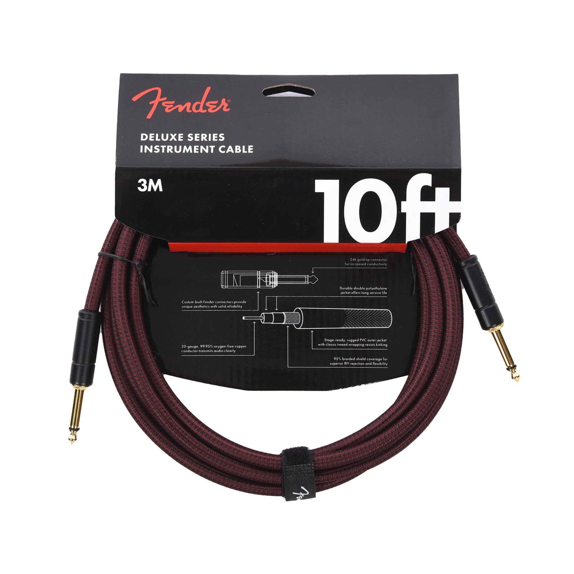 Fender Deluxe 10' Tweed Instrument Cable Oxblood Accessories / Cables