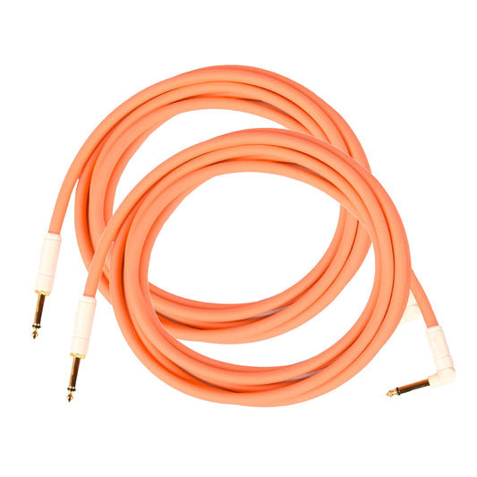 Fender Deluxe Instrument Cable Pacific Peach 10' Angle-Straight 2 Pack Bundle Accessories / Cables