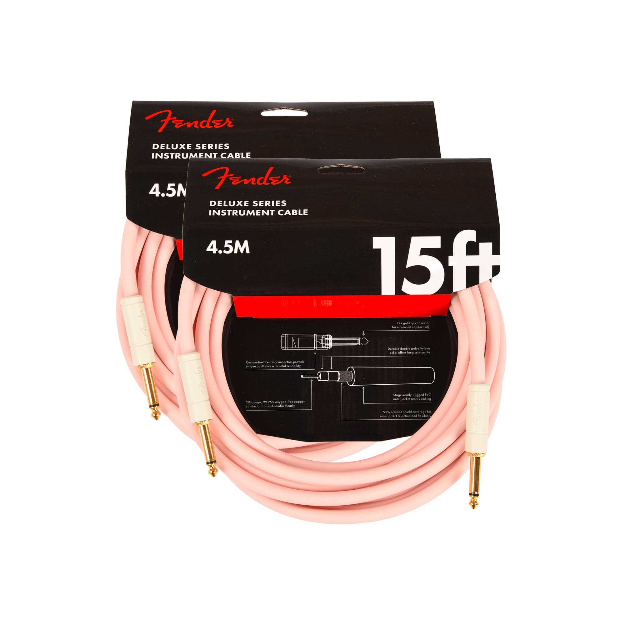 Cable Shellare Fender Deluxe Instrument Cable Shell Pink 15' Straight-Straight 2 Pack ...