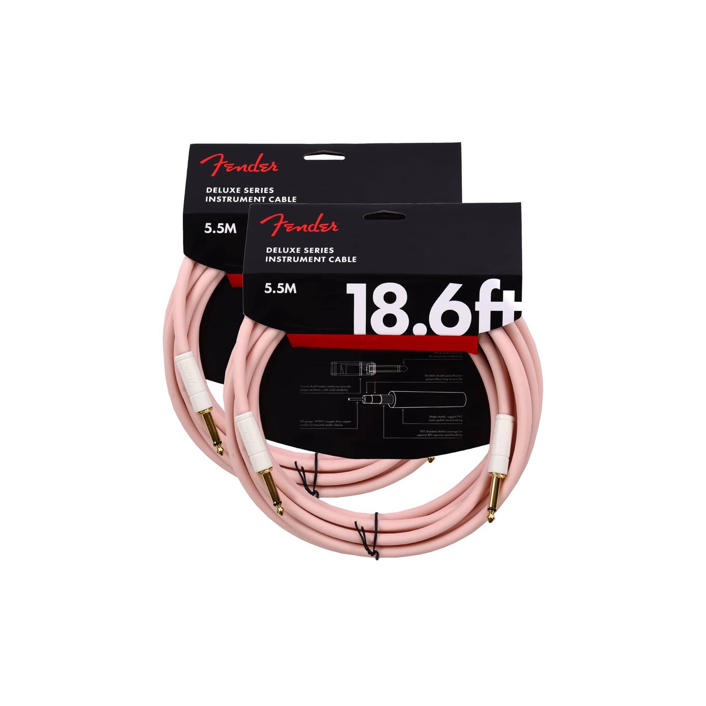 Fender Deluxe Instrument Cable Shell Pink 18.6' Straight-Straight (CME Exclusive) 2 Pack Bundle Accessories / Cables