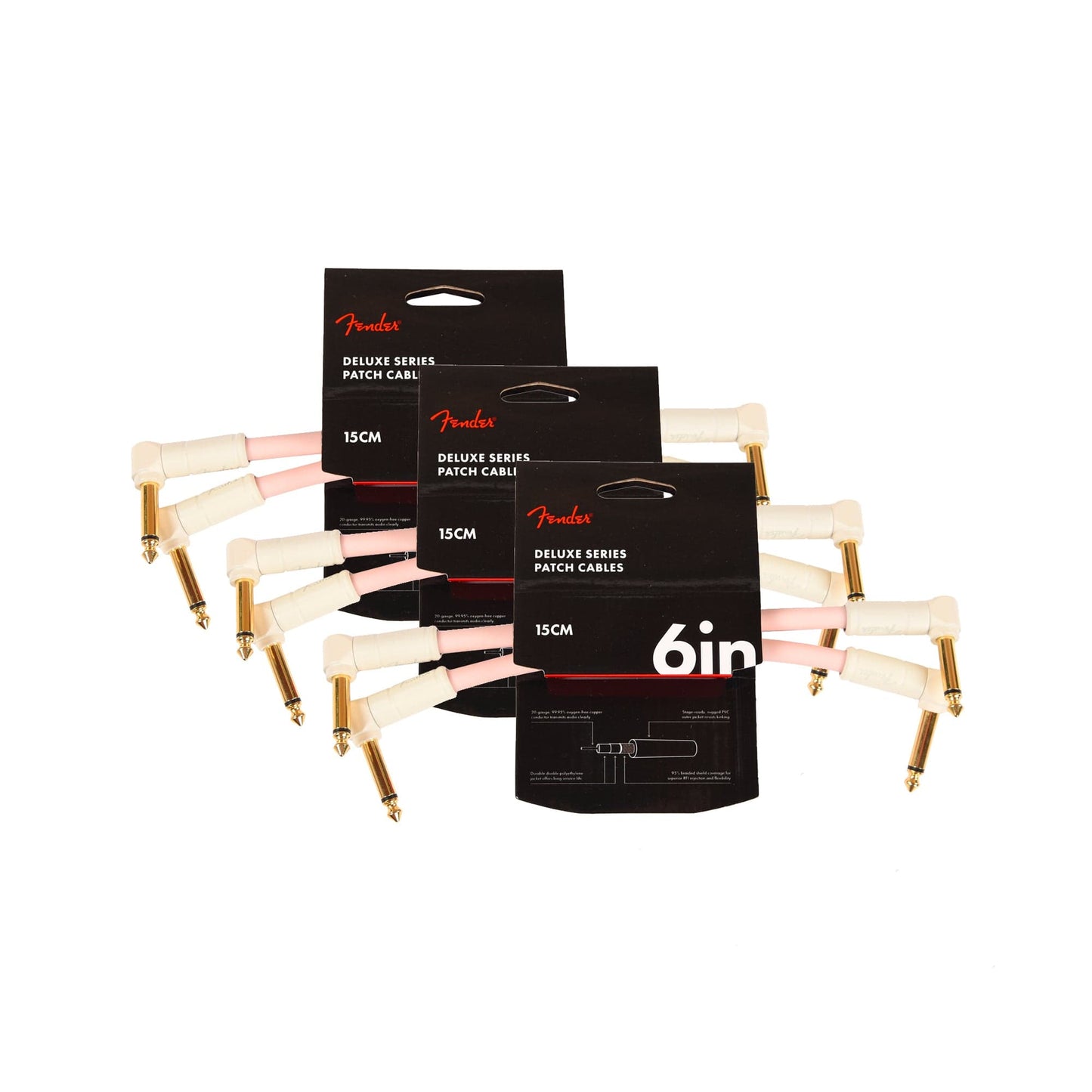 Fender Deluxe Instrument Patch Cable Shell Pink 6" 2-Pack Angle-Angle (CME Exclusive) 3 Pack Bundle Accessories / Cables