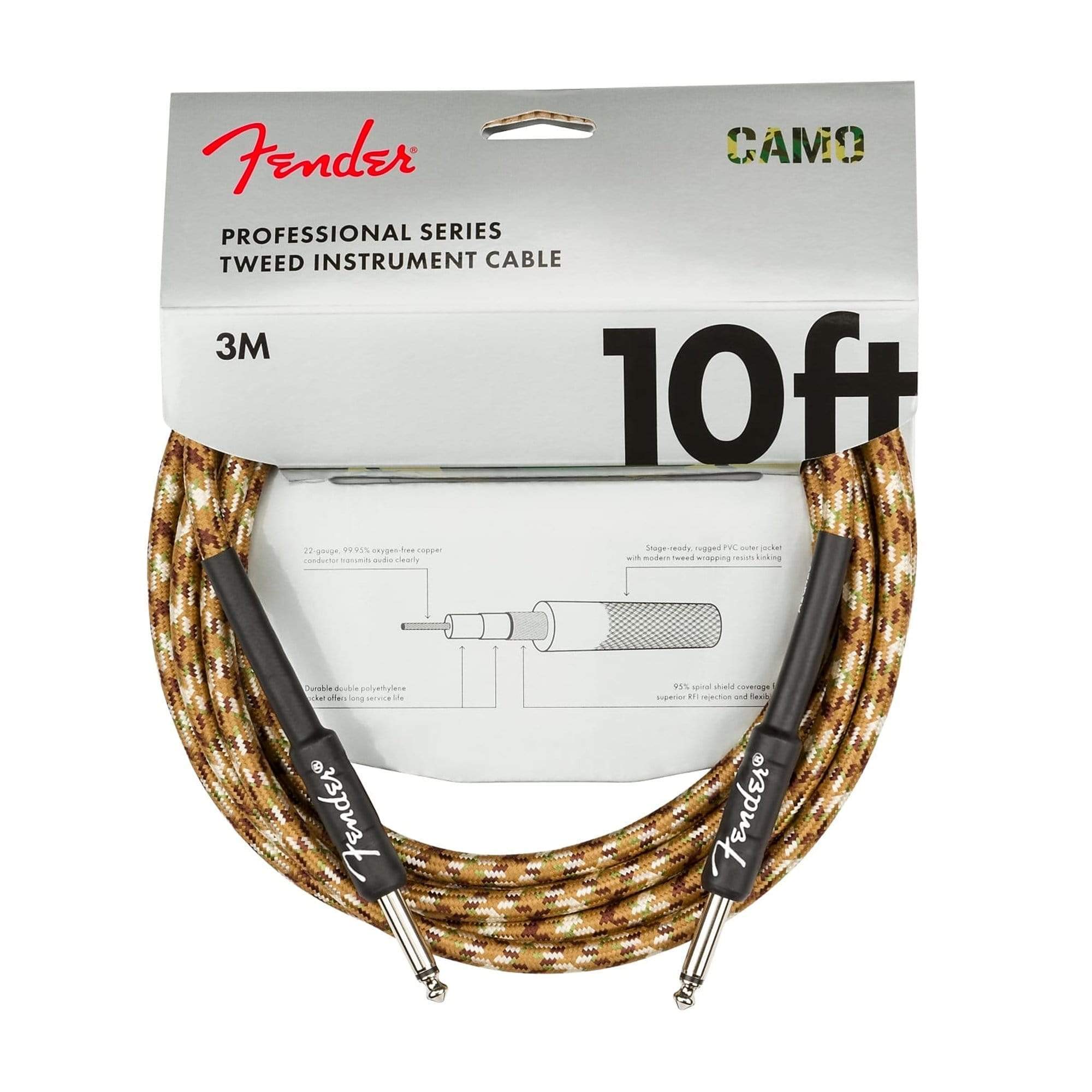 Fender Professional 10' Instrument Cable Desert Camo Accessories / Cables
