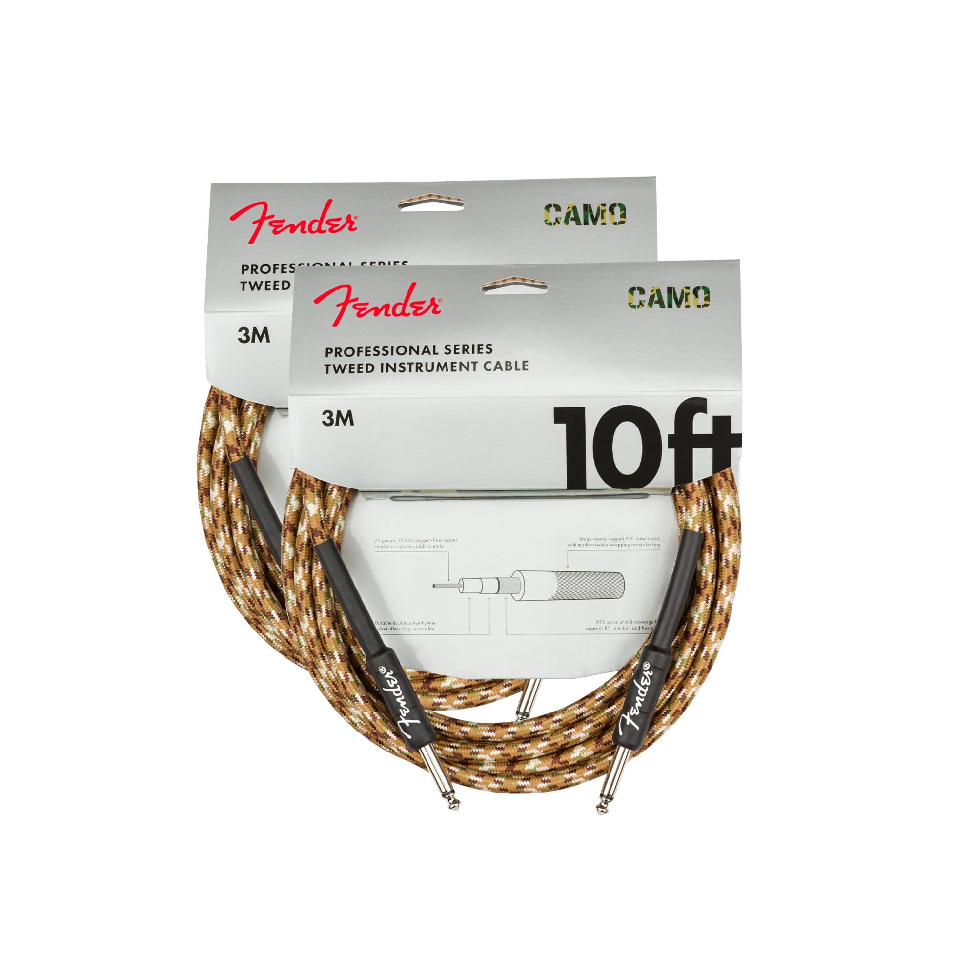 Fender Professional 10' Instrument Cable Desert Camo 2 Pack Bundle Accessories / Cables