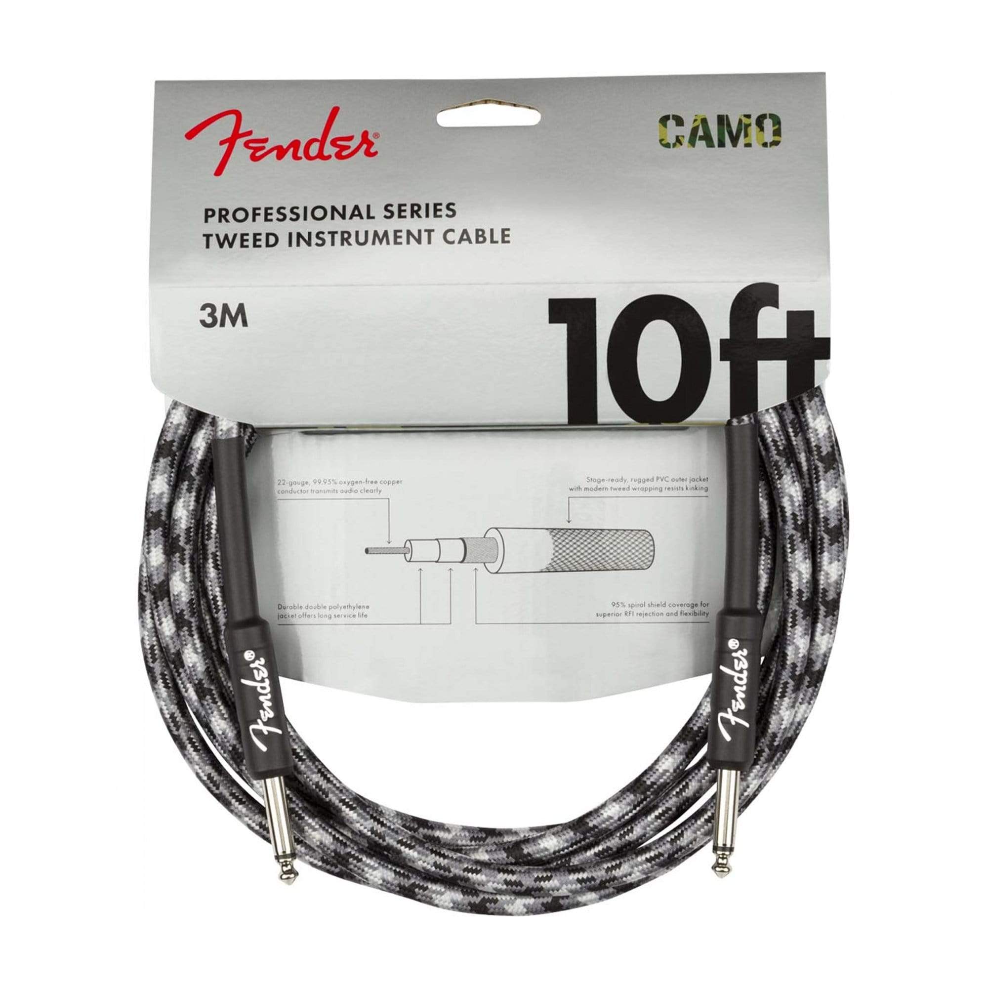 Fender Professional 10' Instrument Cable Winter Camo Accessories / Cables