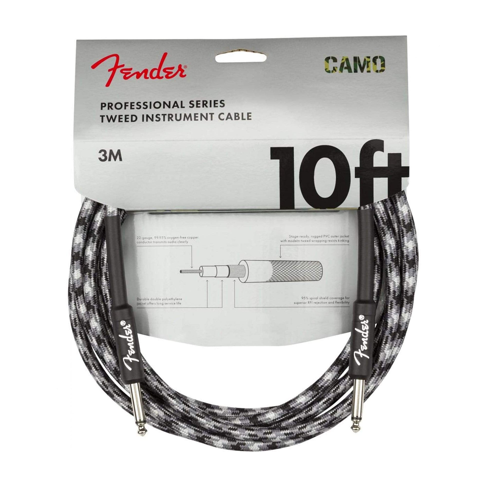 Fender Professional 10' Instrument Cable Winter Camo Accessories / Cables