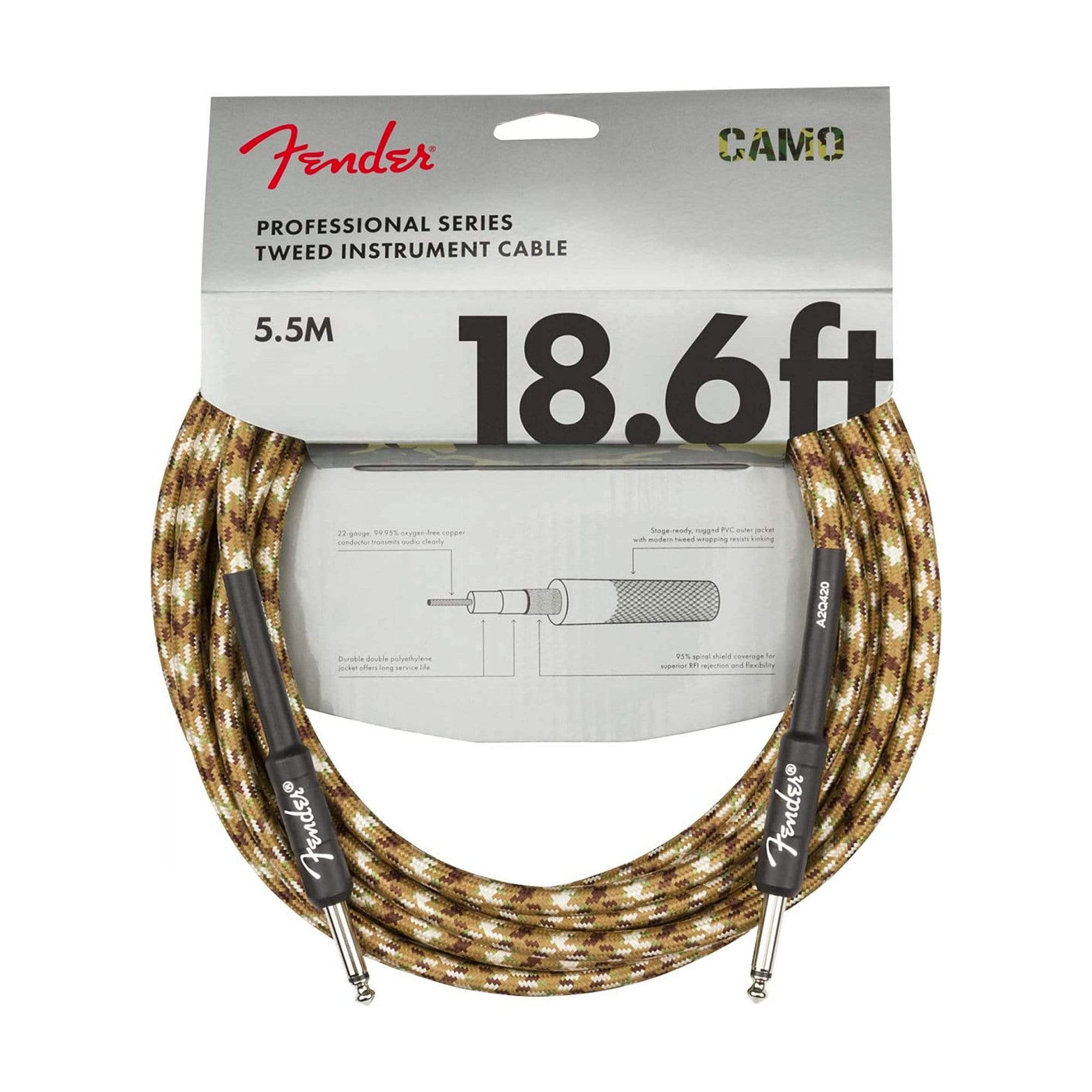 Fender Professional 18.6' Instrument Cable Desert Camo Accessories / Cables
