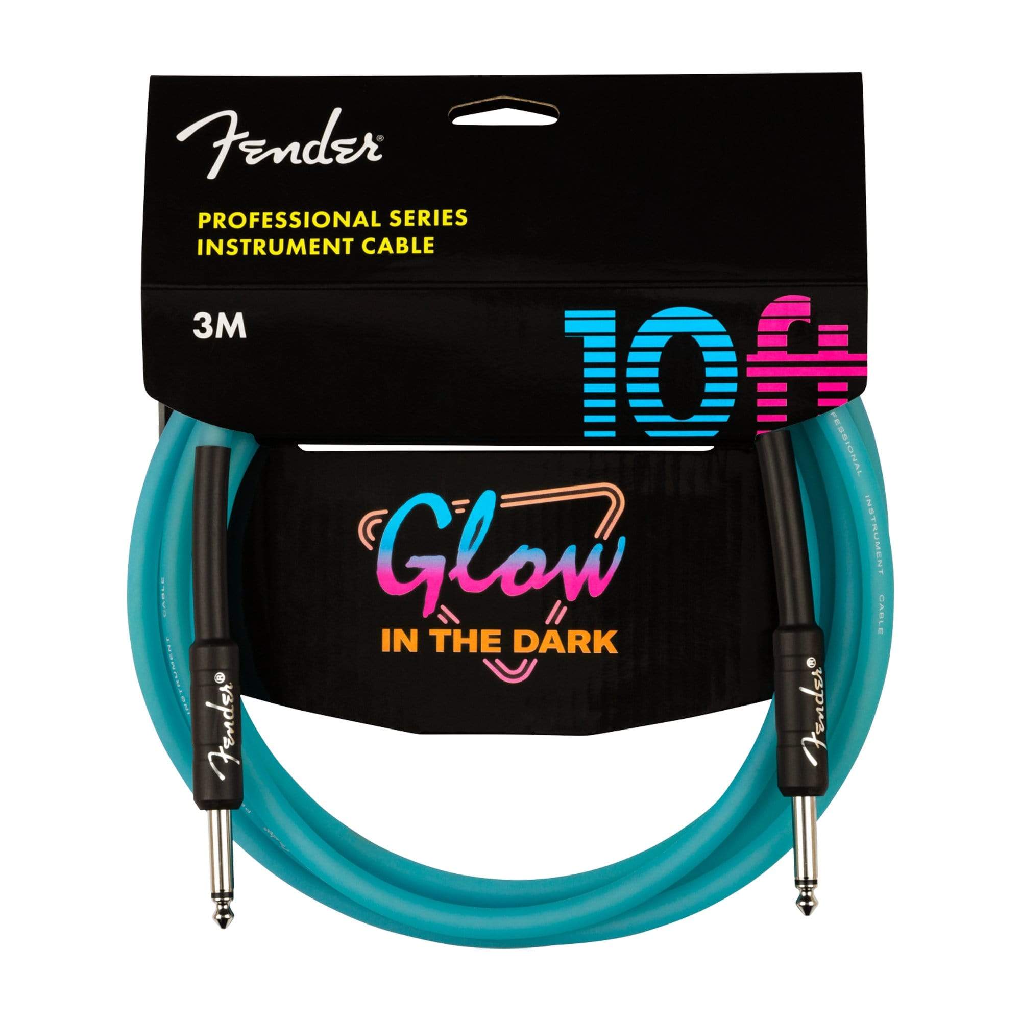 Fender Professional Glow-in-the-Dark Instrument Cable 10' Blue Straight-Straight Accessories / Cables