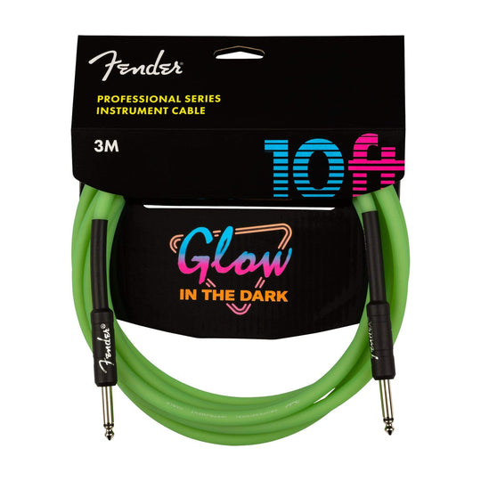 Fender Professional Glow-in-the-Dark Instrument Cable 10' Green Straight-Straight Accessories / Cables