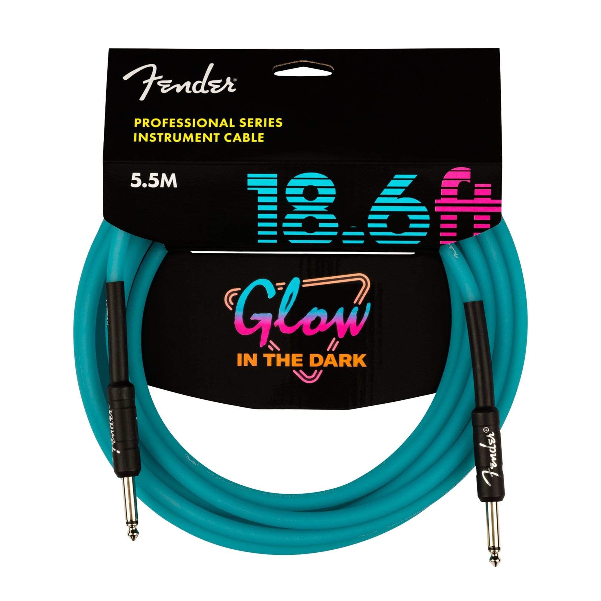 Fender Professional Glow-in-the-Dark Instrument Cable 18.6' Blue Straight-Straight Accessories / Cables