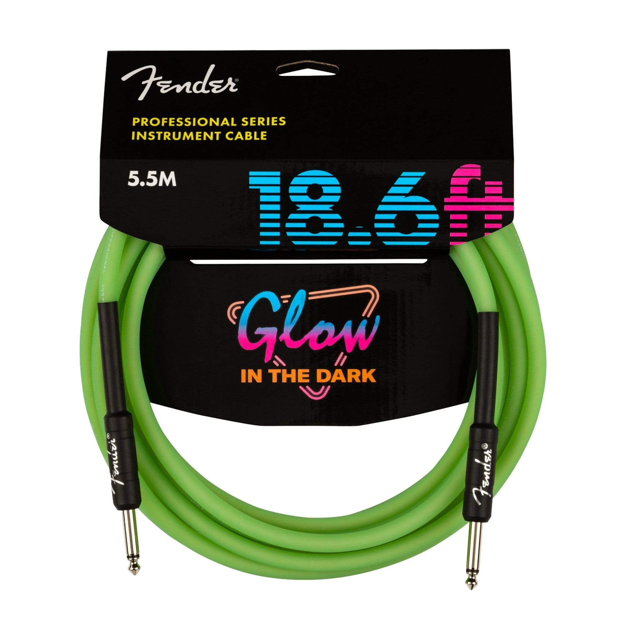 Fender Professional Glow-in-the-Dark Instrument Cable 18.6' Green Straight-Straight Accessories / Cables