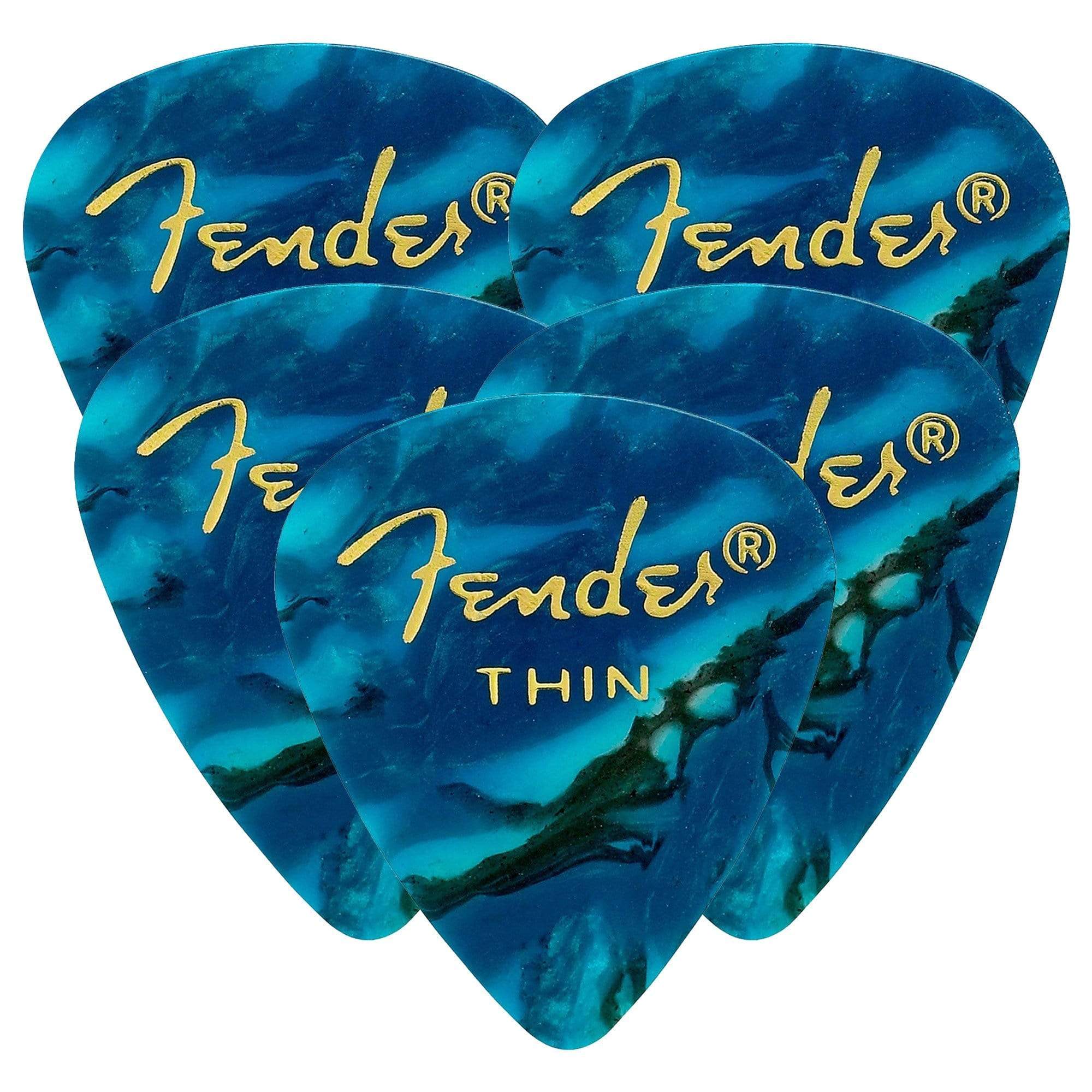 Fender 351 Pick Pack Ocean Turquoise Thin 5 Pack (60) Bundle Accessories / Picks