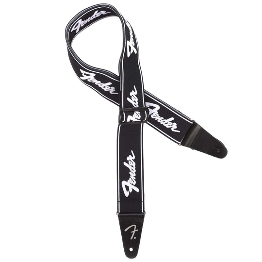 Fender Weightless Running Logo Strap Classic Black w/White Lettering Accessories / Straps