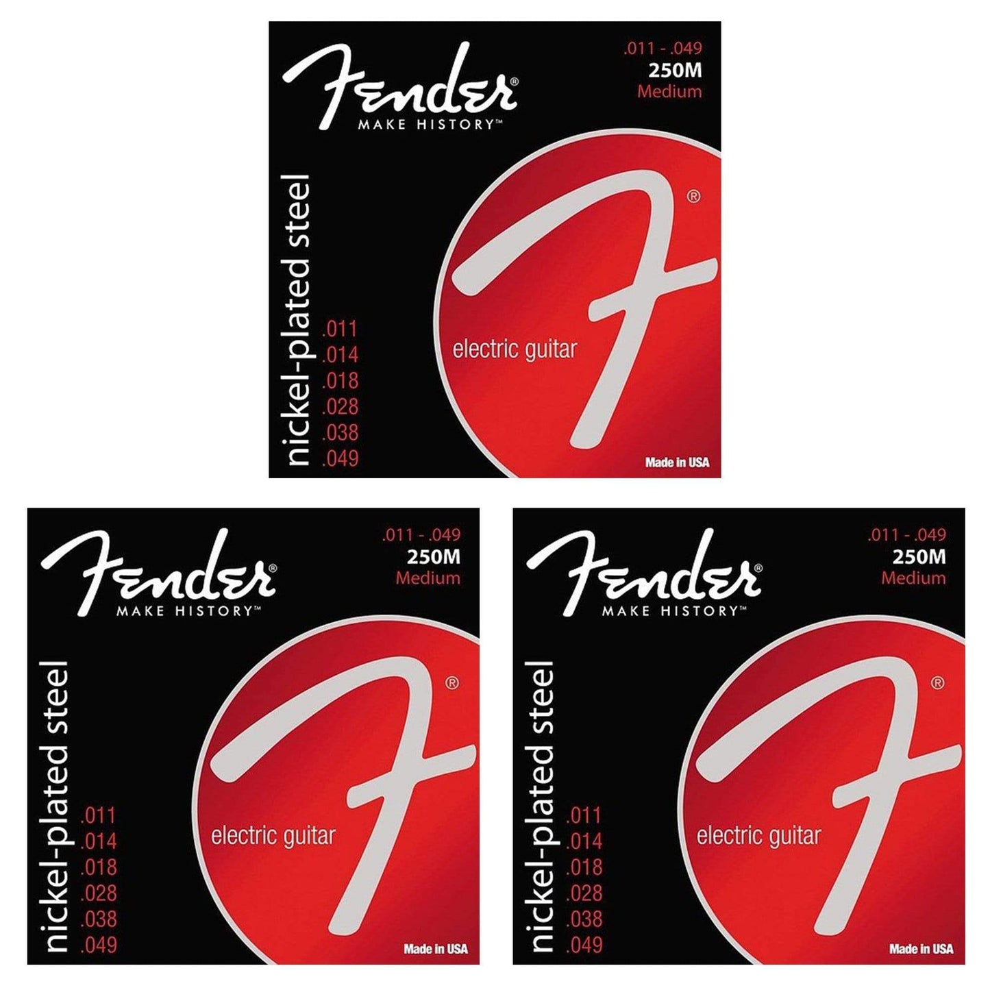 Fender 250M Nickel Plated 11-49 3 Pack Bundle Accessories / Strings / Guitar Strings