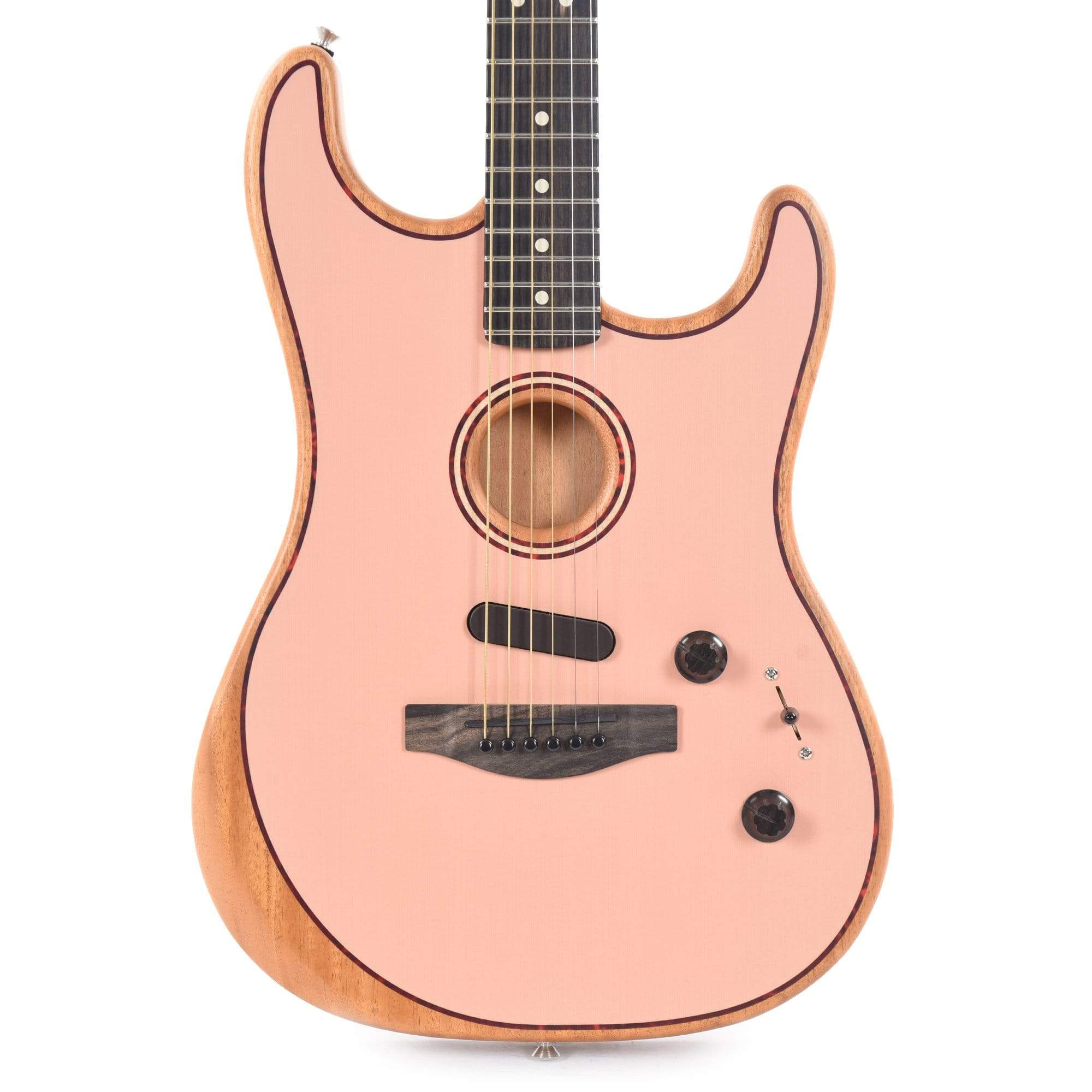 Fender American Acoustasonic Stratocaster Shell Pink w/Tortoise Rosette & Purfling Acoustic Guitars / Built-in Electronics