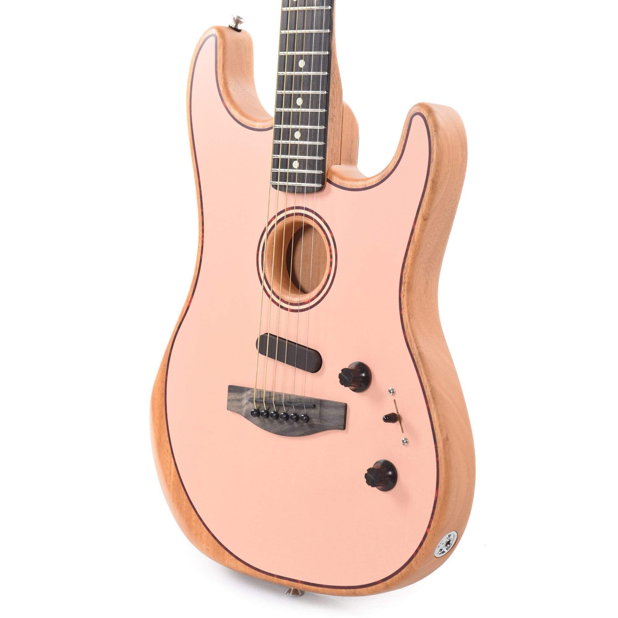 Fender American Acoustasonic Stratocaster Shell Pink w/Tortoise Rosette & Purfling Acoustic Guitars / Built-in Electronics