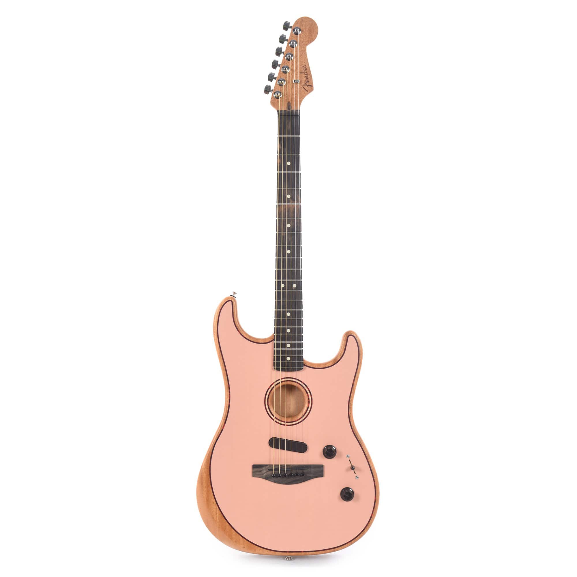Fender American Acoustasonic Stratocaster Shell Pink w/Tortoise Rosette & Purfling Acoustic Guitars / Built-in Electronics