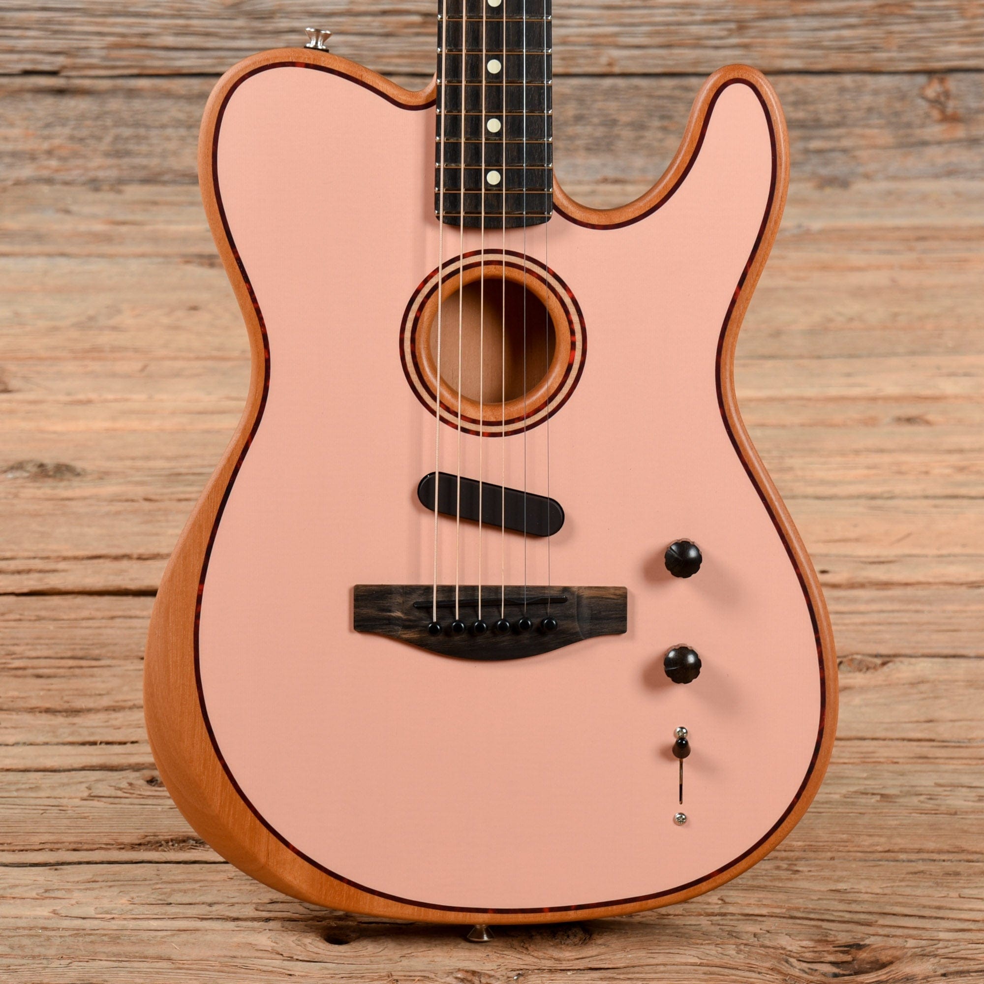 Fender American Acoustasonic Telecaster Shell Pink w/Tortoise Rosette & Purfling Acoustic Guitars / Built-in Electronics