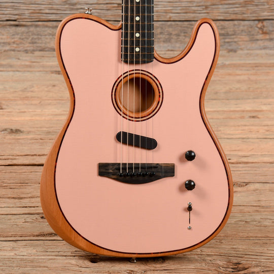 Fender American Acoustasonic Telecaster Shell Pink w/Tortoise Rosette & Purfling Acoustic Guitars / Built-in Electronics