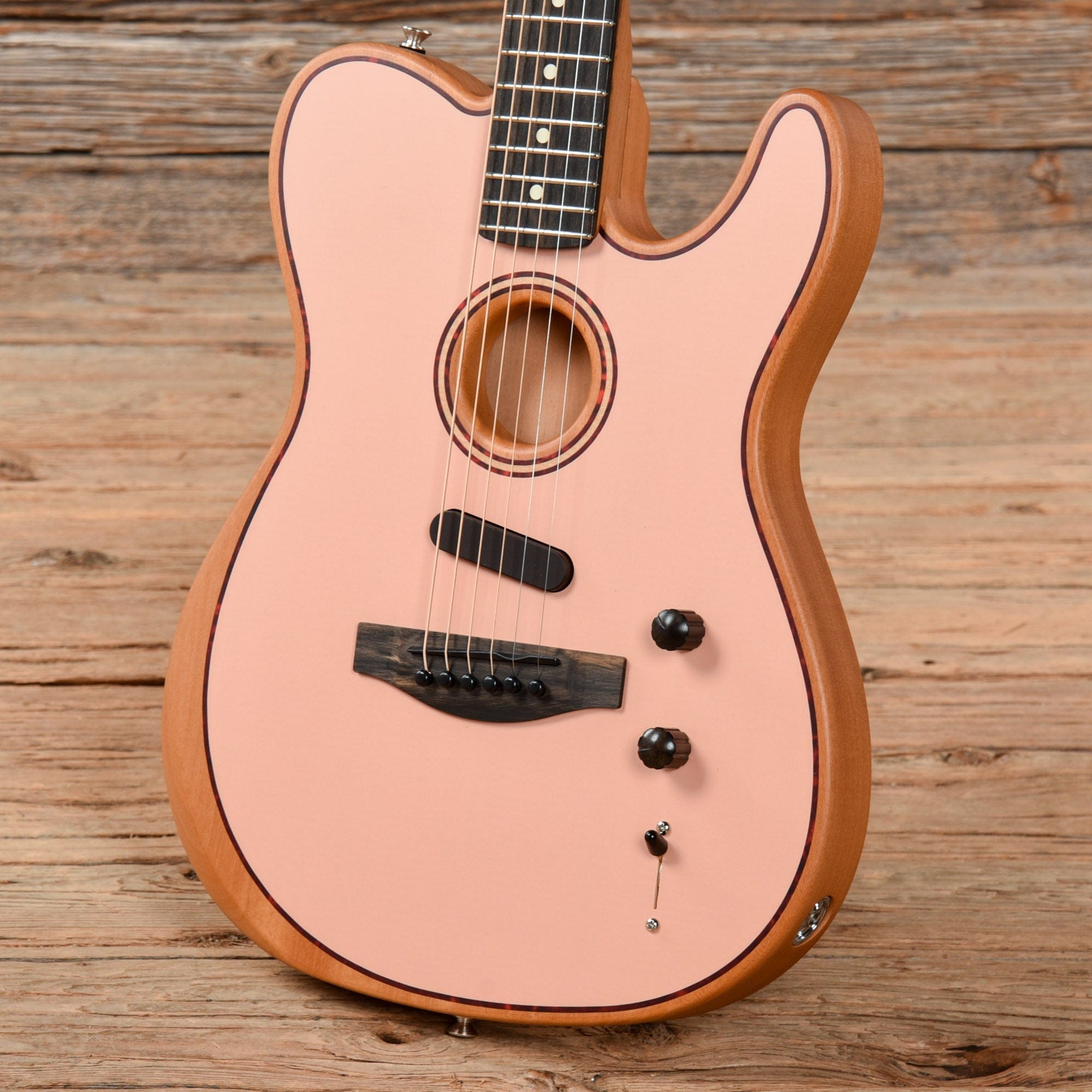 Fender American Acoustasonic Telecaster Shell Pink w/Tortoise Rosette & Purfling Acoustic Guitars / Built-in Electronics