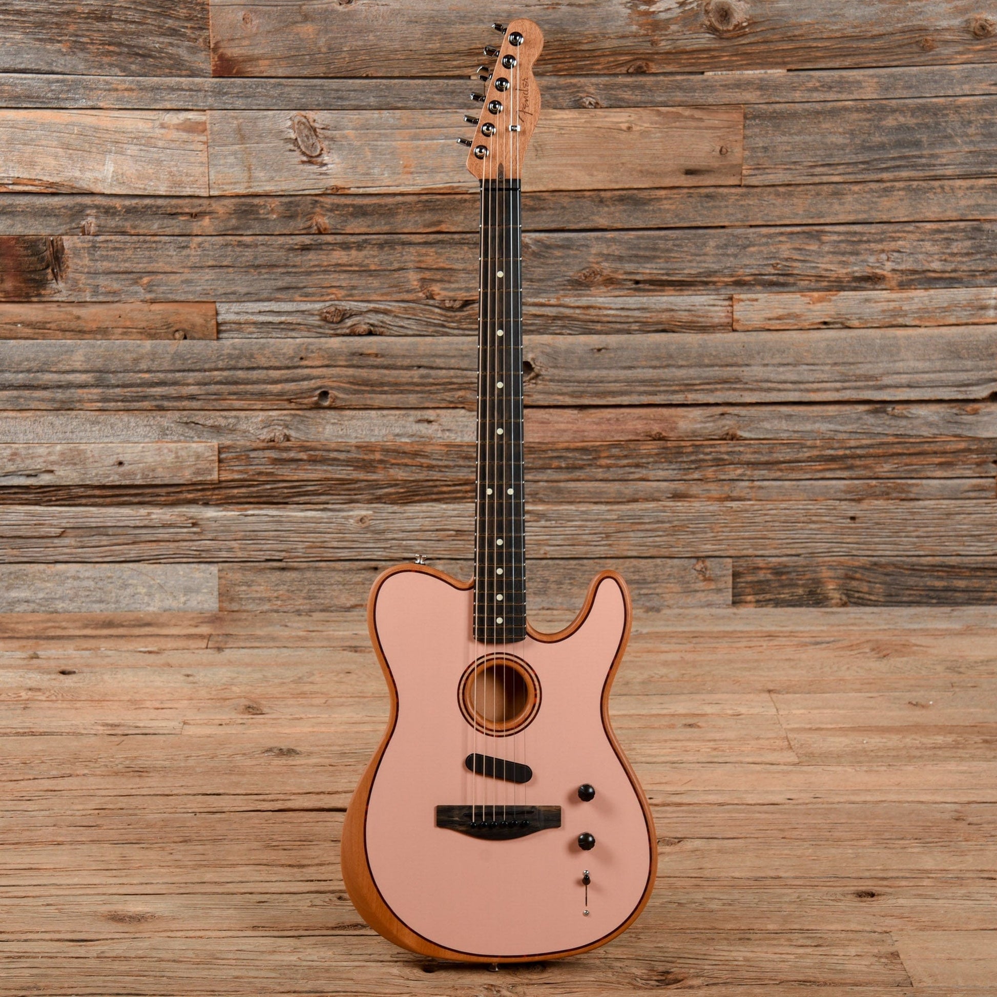 Fender American Acoustasonic Telecaster Shell Pink w/Tortoise Rosette & Purfling Acoustic Guitars / Built-in Electronics