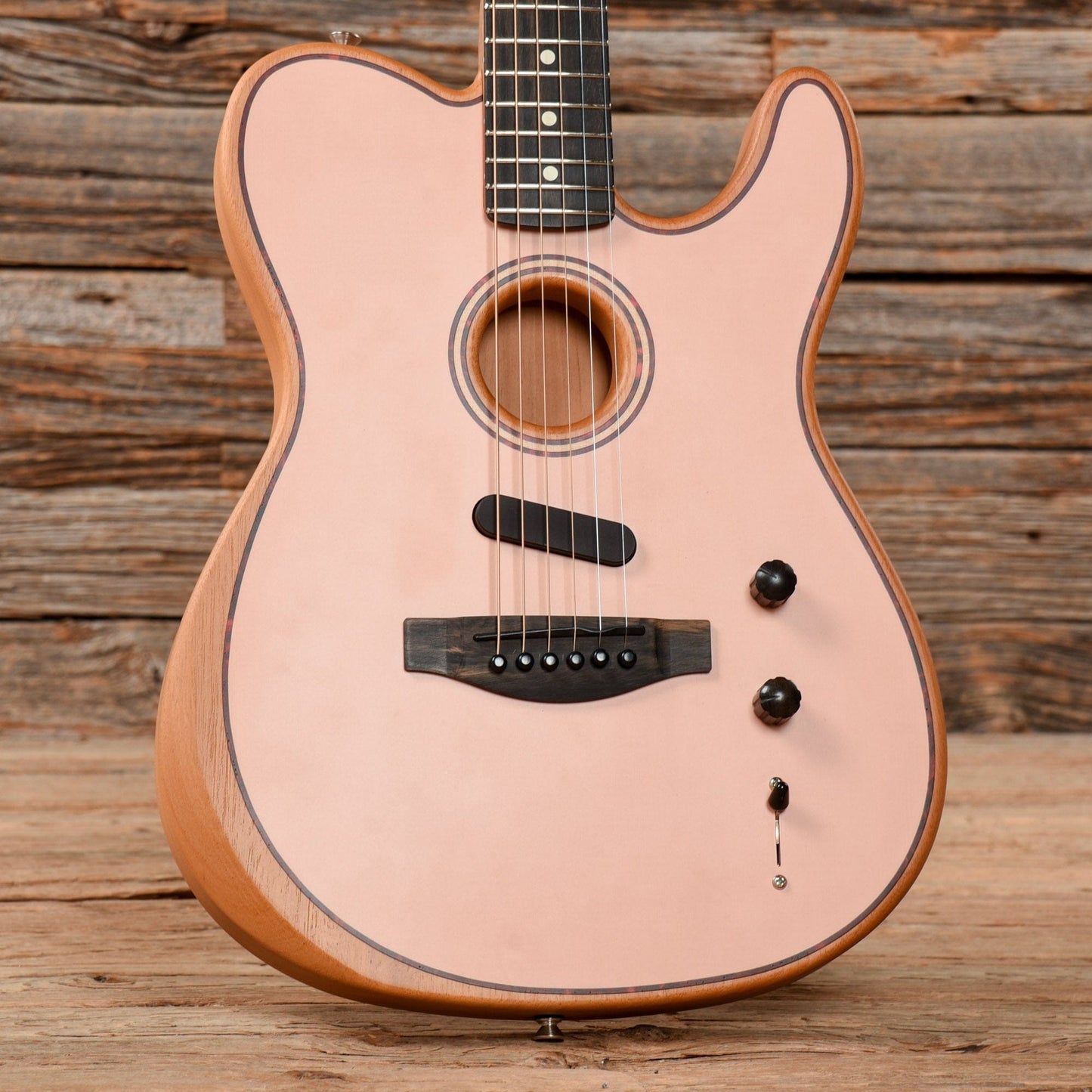 Fender American Acoustasonic Telecaster Shell Pink w/Tortoise Rosette & Purfling Acoustic Guitars / Built-in Electronics
