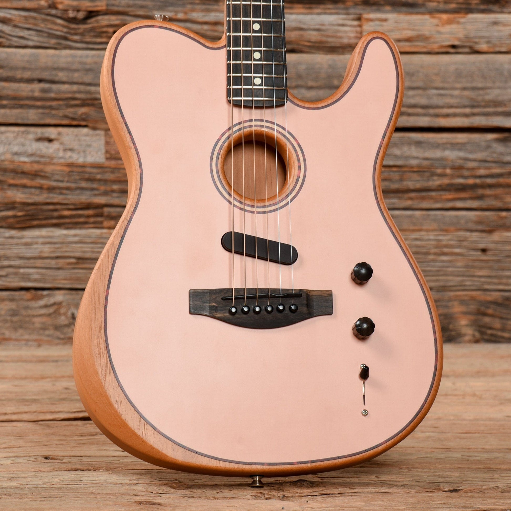 Fender American Acoustasonic Telecaster Shell Pink w/Tortoise Rosette & Purfling Acoustic Guitars / Built-in Electronics