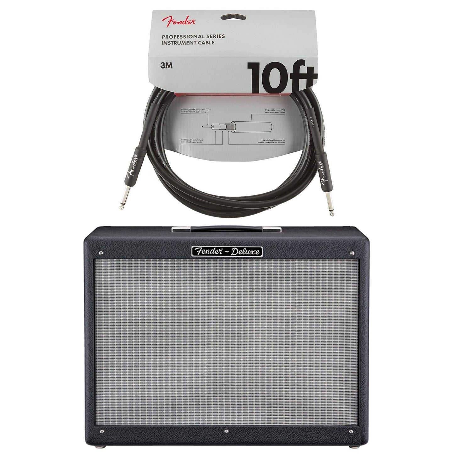 Fender Hot Rod Deluxe 112 Enclosure Black & Silver w/Celestion G12P-80 Cable Bundle Amps / Guitar Cabinets