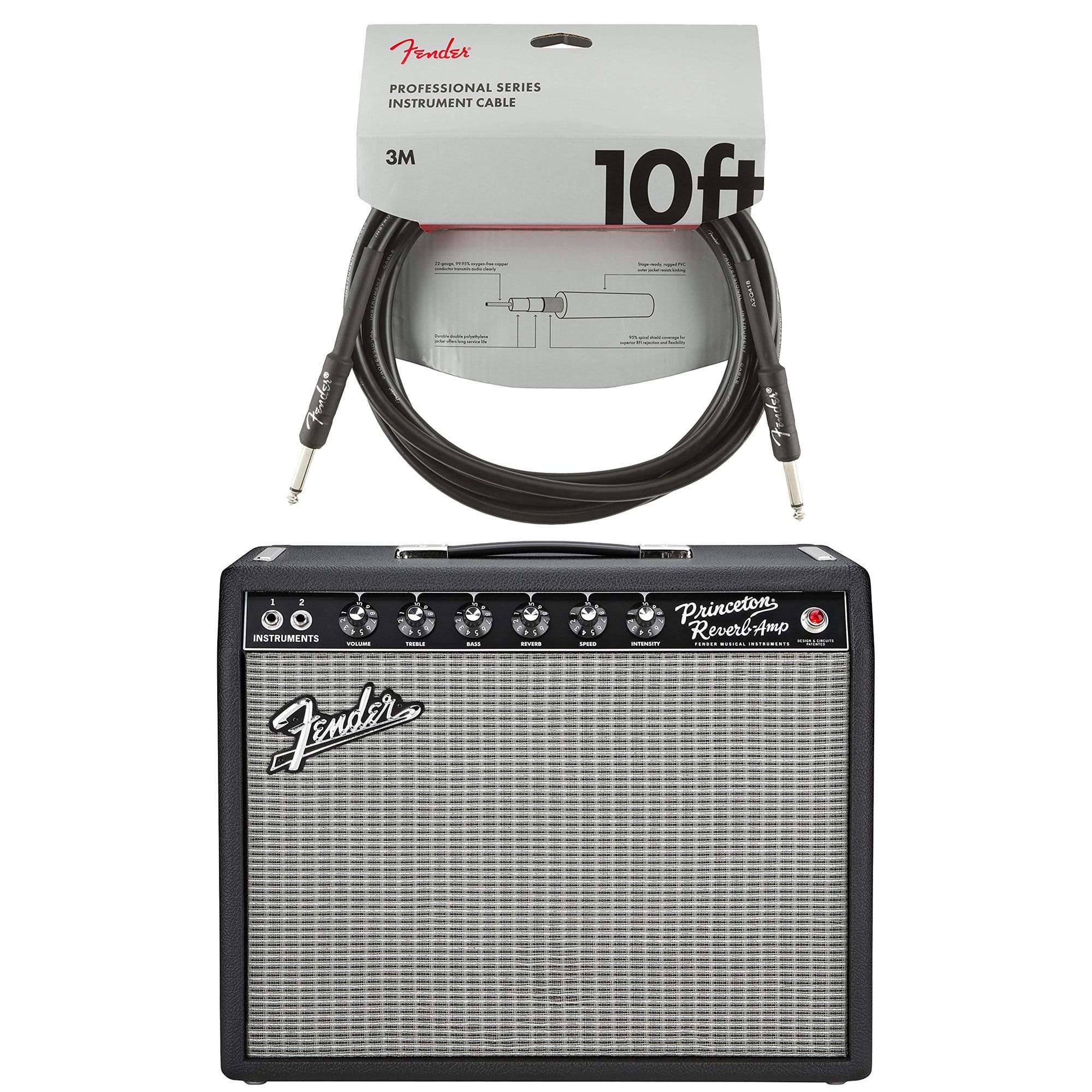 Fender '65 Princeton Reverb 15w 1x10 Combo Cable Bundle Amps / Guitar Combos
