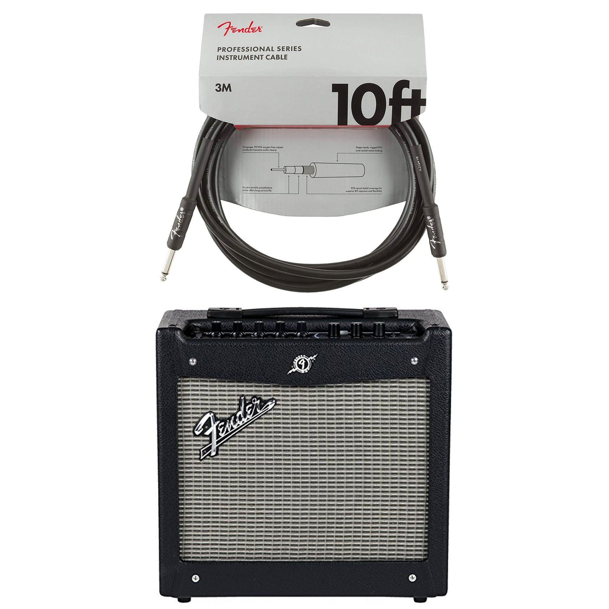 Fender Mustang I V2 20 watt 1x10" Combo Cable Bundle Amps / Guitar Combos