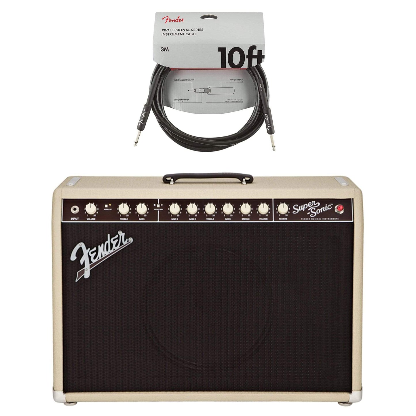 Fender Super-Sonic 22W 1x12 Combo Blonde Cable Bundle Amps / Guitar Combos