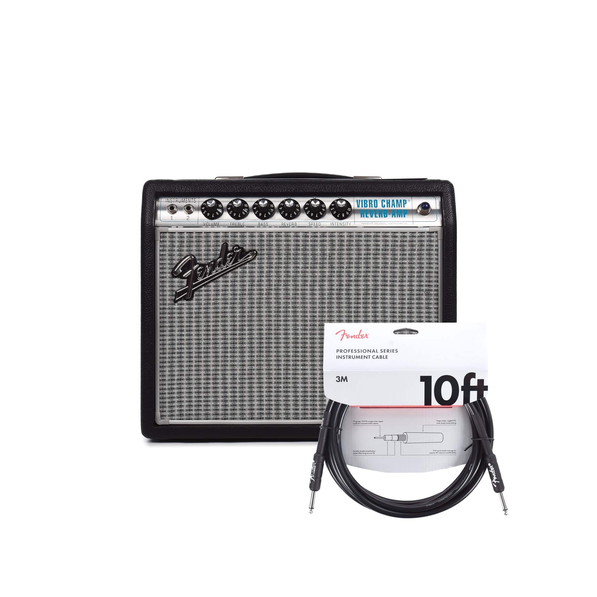 Fender Vintage Modified '68 Custom Vibro Champ Reverb Silverface and (1) Cable Bundle Amps / Guitar Combos