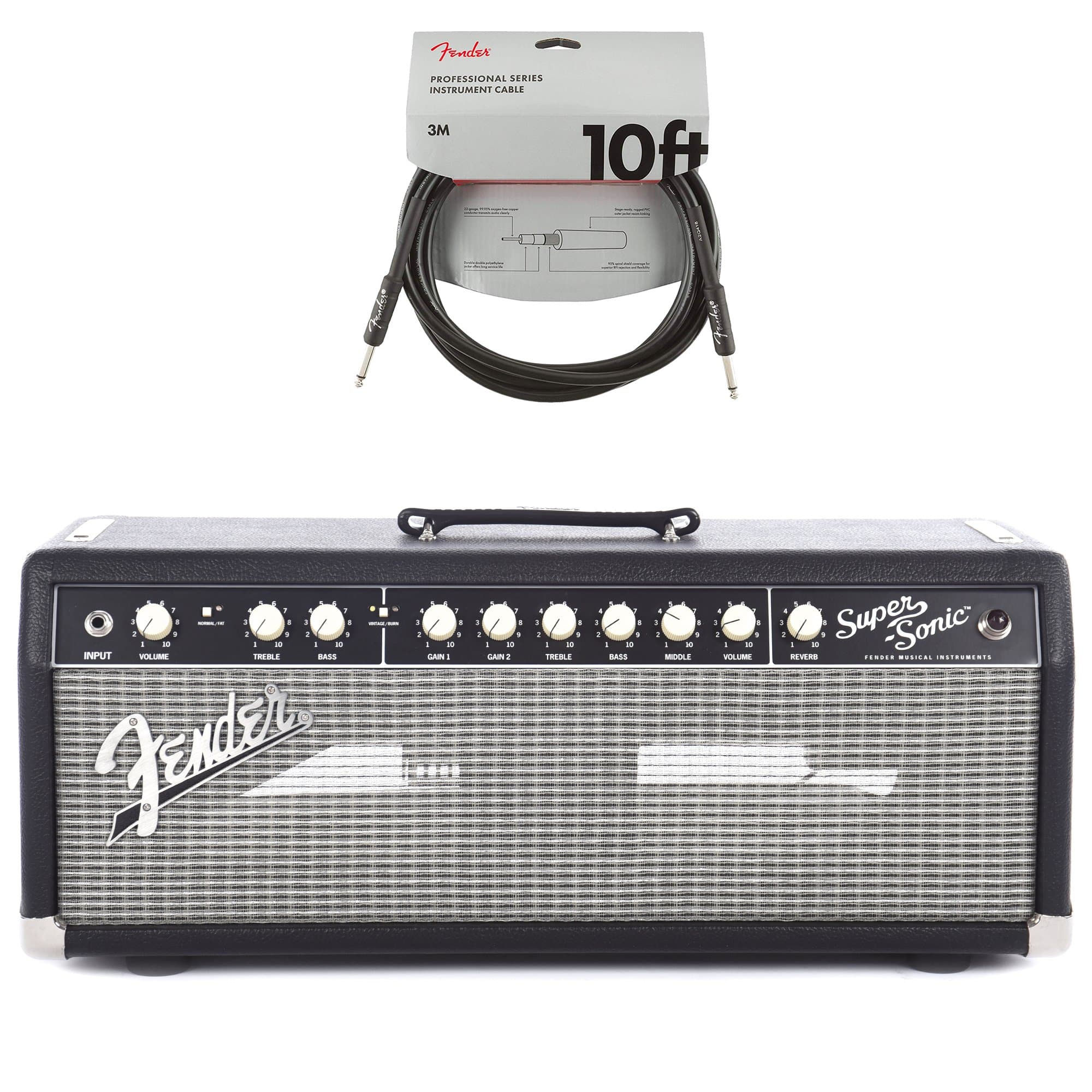 Fender Super-Sonic 22 Head Black & Silver 120V 8 ohm Cable Bundle Amps / Guitar Heads