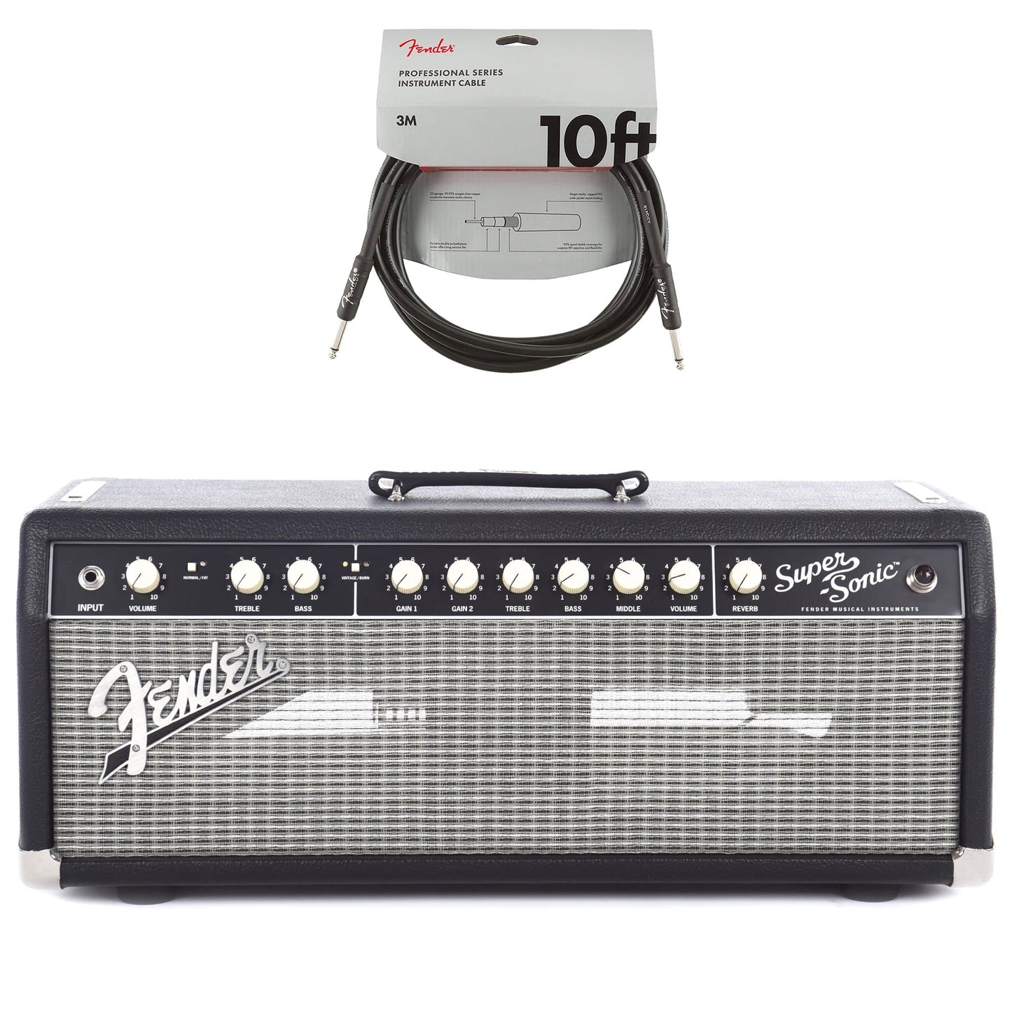 Fender Super-Sonic 22 Head Black & Silver 120V 8 ohm Cable Bundle Amps / Guitar Heads