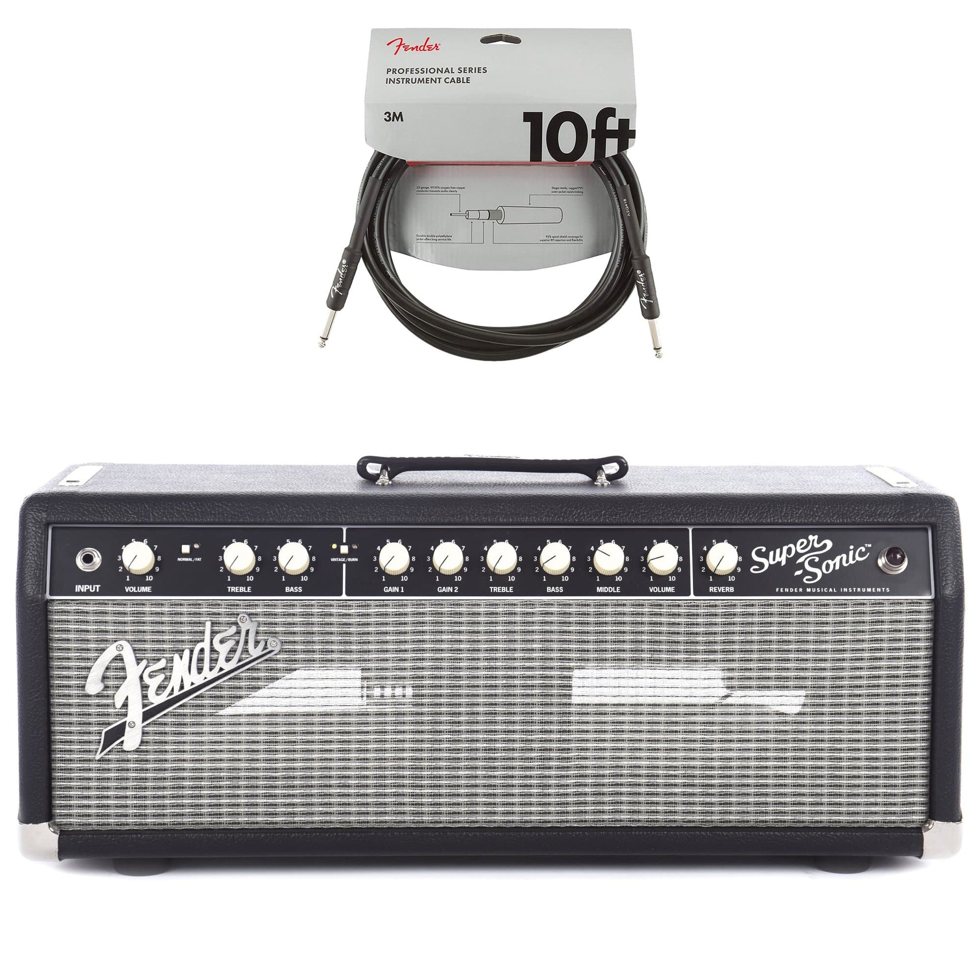 Fender Super-Sonic 22 Head Black & Silver 120V 8 ohm Cable Bundle Amps / Guitar Heads