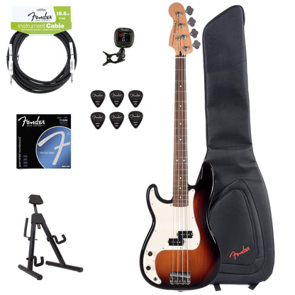 Fender Player Precision Bass LEFTY 3-Color Sunburst Bundle w/Fender Gig Bag, Stand, Cable, Tuner, Picks and Strings Bass Guitars / 4-String,Bass Guitars / Left-Handed