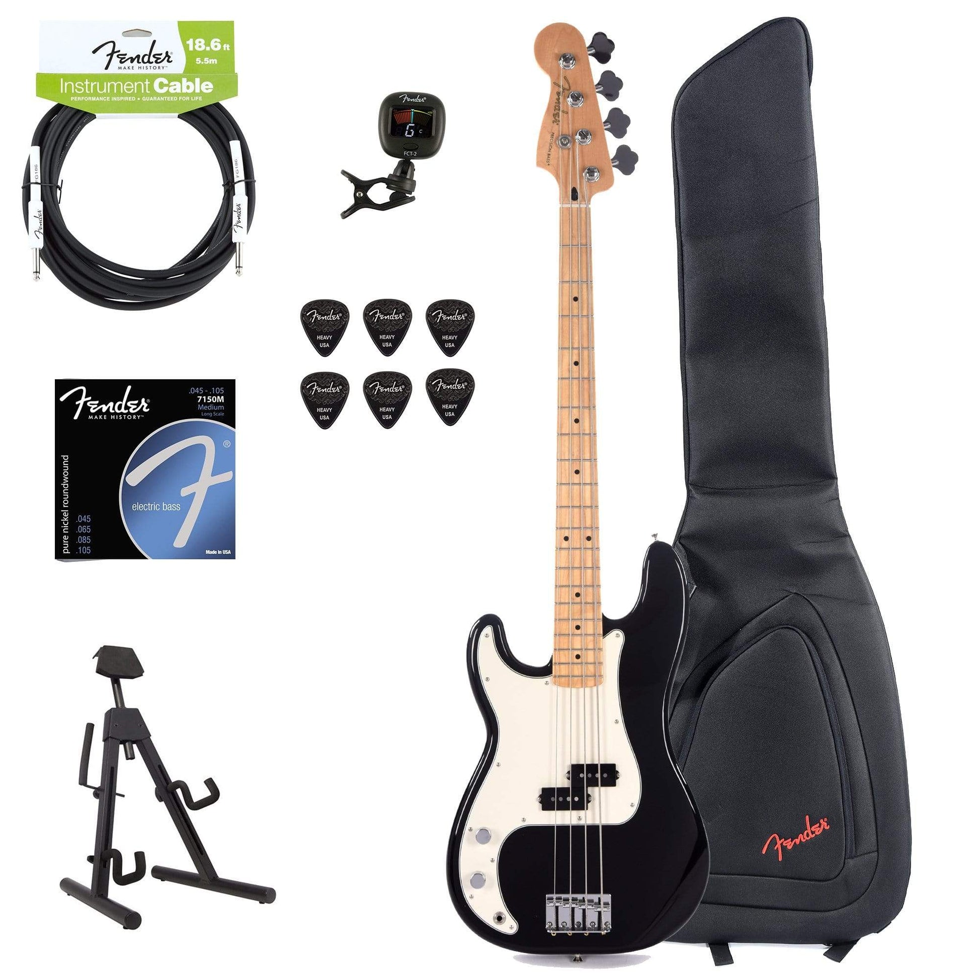 Fender Player Precision Bass LEFTY Black Bundle w/Fender Gig Bag, Stand, Cable, Tuner, Picks and Strings Bass Guitars / 4-String,Bass Guitars / Left-Handed