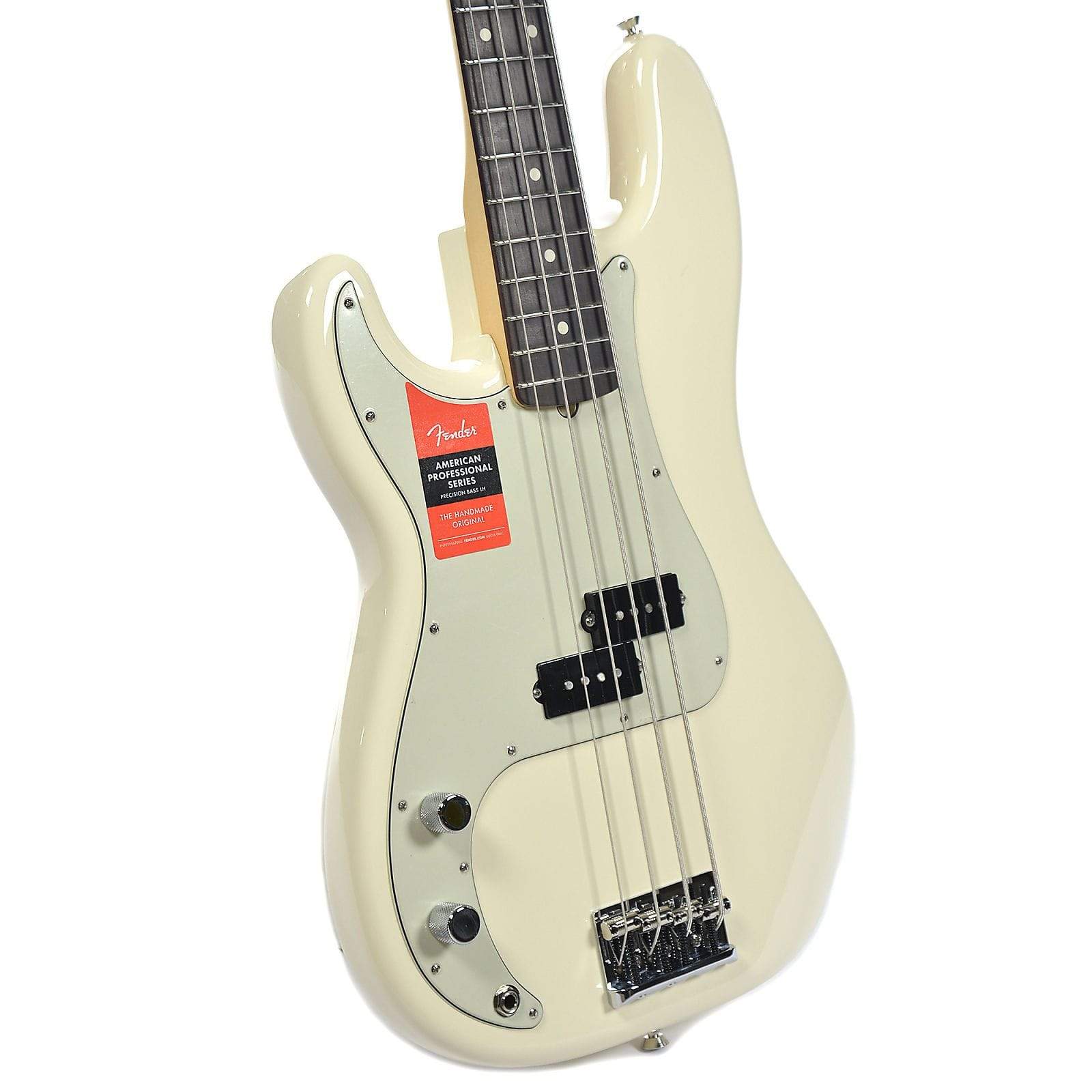 Fender American Pro Precision Bass Lefty RW Olympic White w/ Mint Pickguard USED Bass Guitars / 4-String