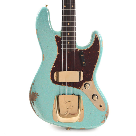 Fender Custom Shop 1960 Jazz Bass Heavy Relic Aged Sea Foam Green Sparkle w/Painted Headcap & Gold Hardware Bass Guitars / 4-String