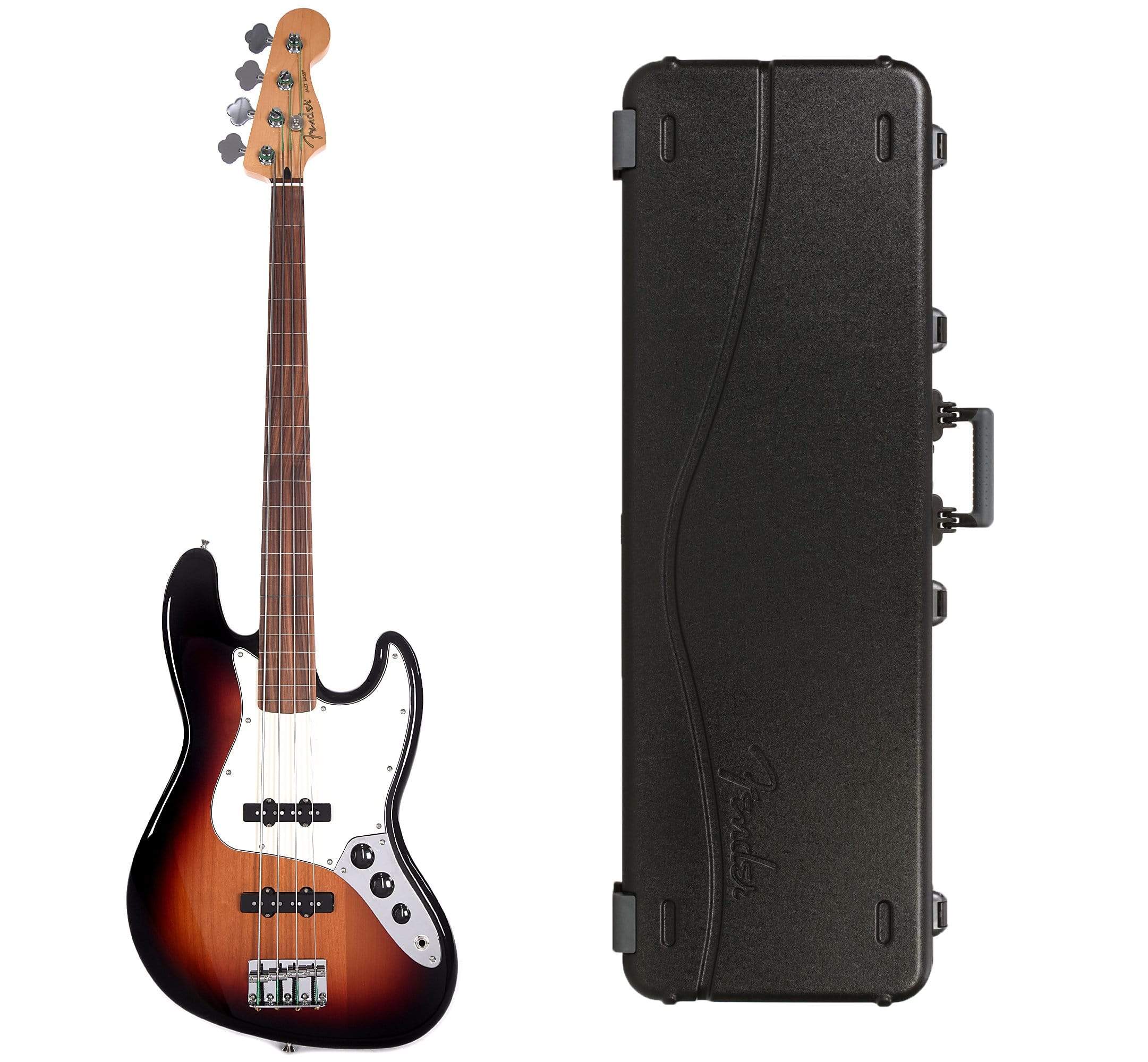 Fender Player Jazz Bass Fretless 3-Color Sunburst Bundle w/Fender Molded Hardshell Case Bass Guitars / 4-String