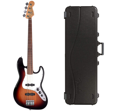 Fender Player Jazz Bass Fretless 3-Color Sunburst Bundle w/Fender Molded Hardshell Case Bass Guitars / 4-String