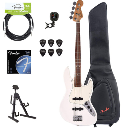 Fender Player Jazz Bass Polar White Bundle w/Fender Gig Bag, Stand, Cable, Tuner, Picks and Strings Bass Guitars / 4-String