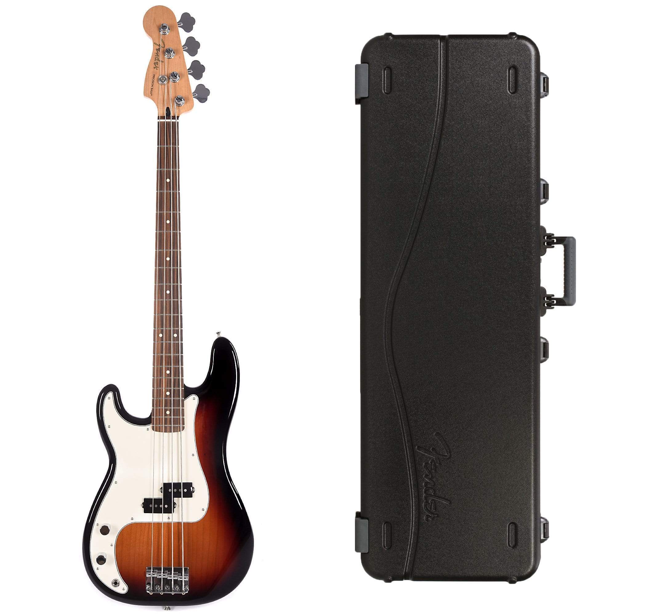 Fender Player Precision Bass LEFTY 3-Color Sunburst Bundle w/Fender Molded Hardshell Case Bass Guitars / 4-String